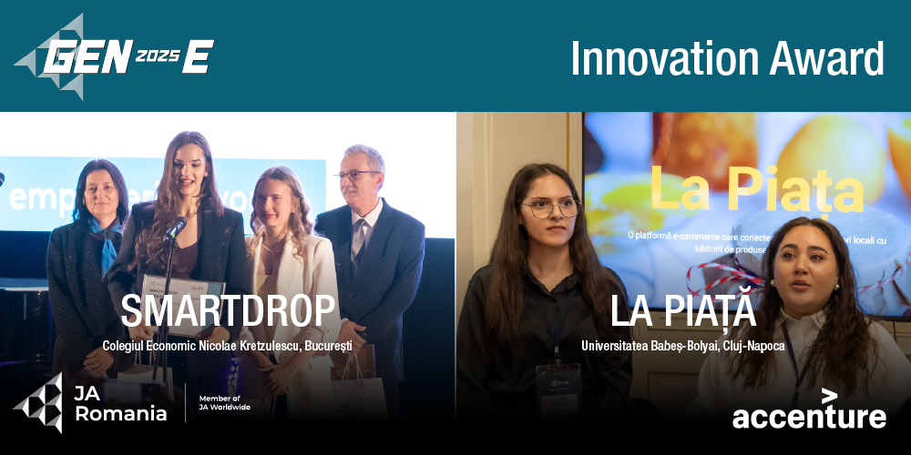 Echipe de tineri premiate de Accenture România pentru inovație: SmartDrop – Colegiul Economic Nicolae Kretzulescu, București, și La Piață – Universitatea Babeș-Bolyai, Cluj-Napoca
